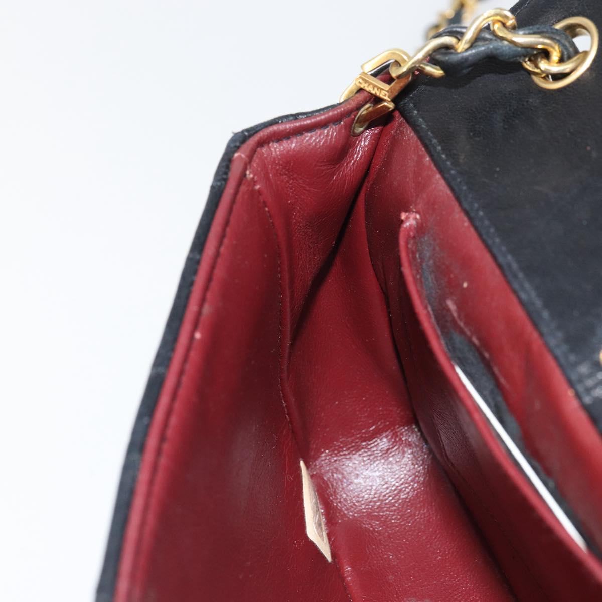 CHANEL Chain Shoulder Matelasse Bag Lamb Skin Black Gold CC Auth ki6227