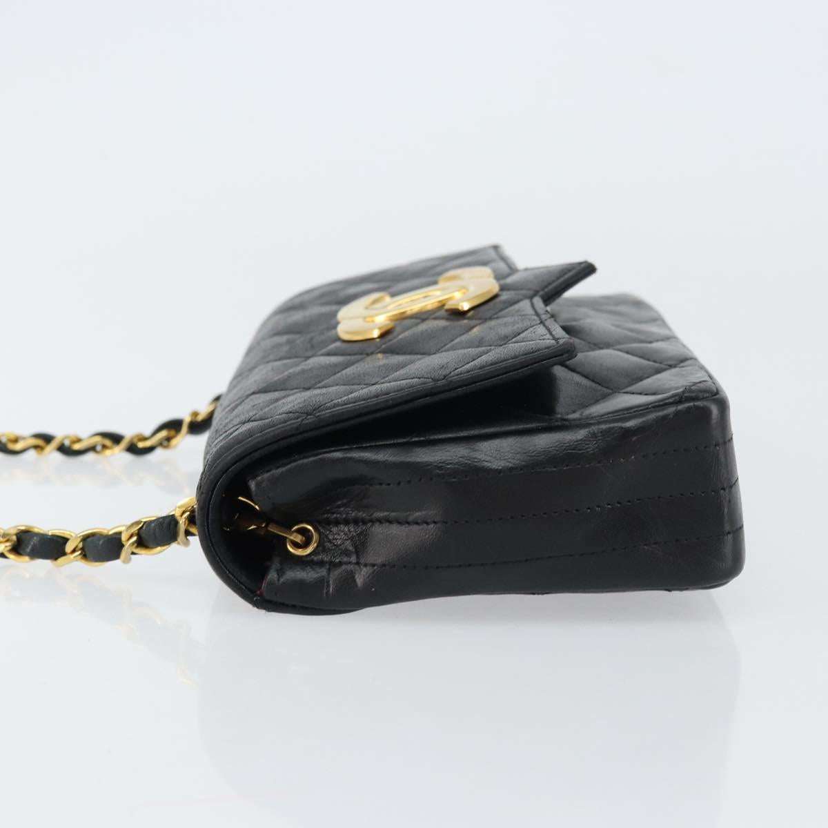 CHANEL Chain Shoulder Matelasse Bag Lamb Skin Black Gold CC Auth ki6227