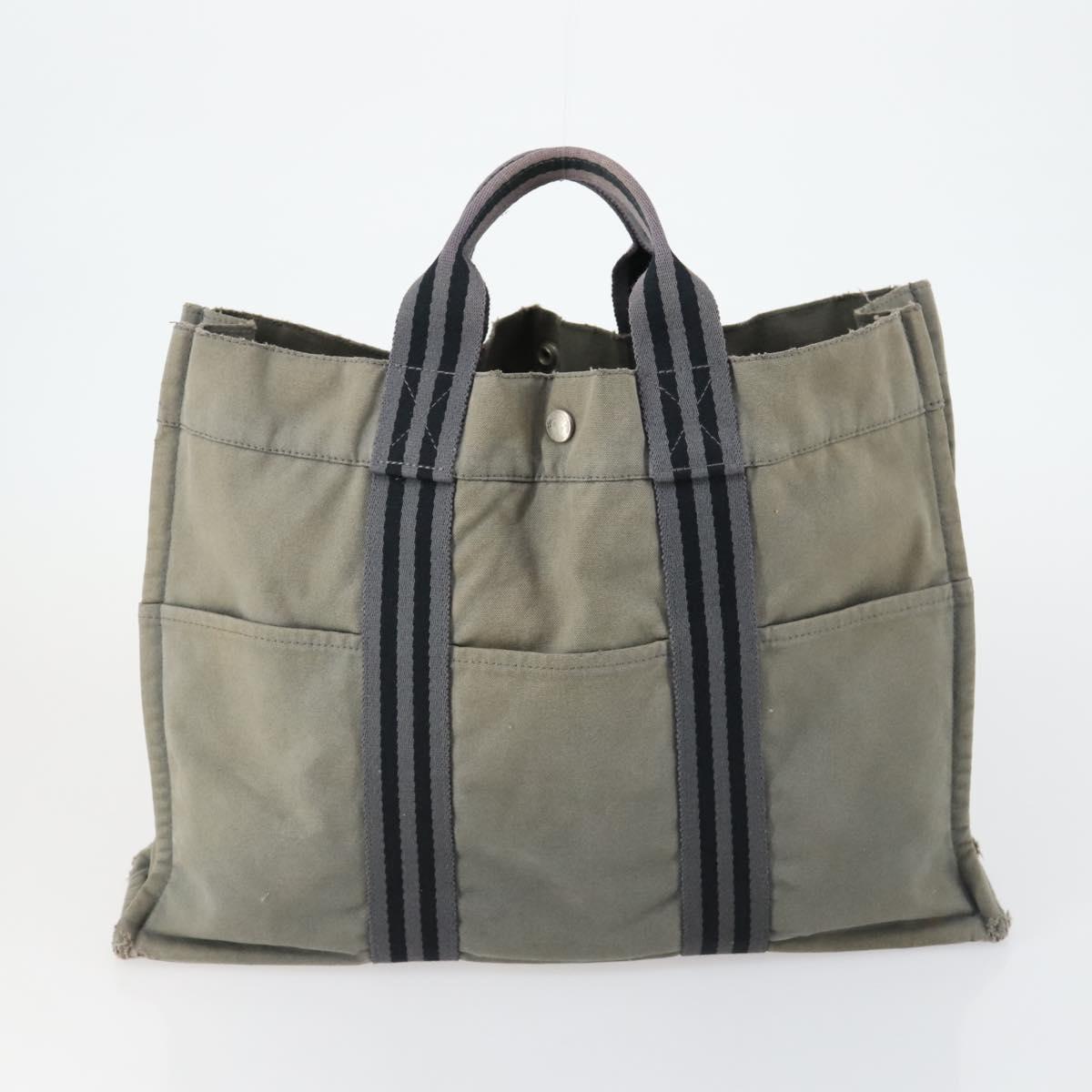 HERMES Fourre Tout Hand Bag Canvas 6 Set Gray Black Green Auth ki6229