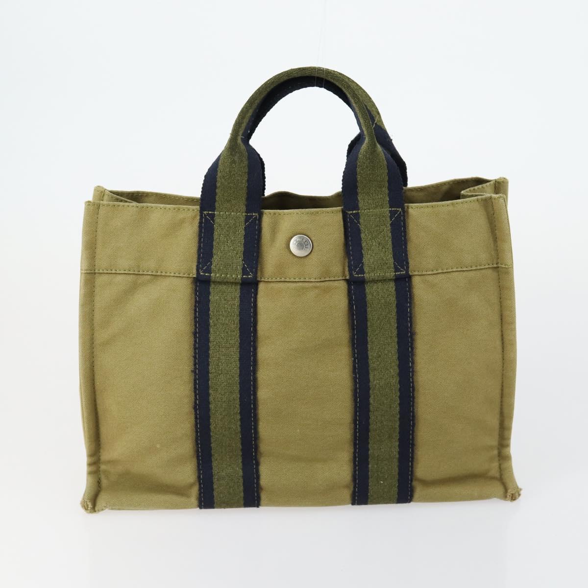 HERMES Fourre Tout Hand Bag Canvas 6 Set Gray Black Green Auth ki6229