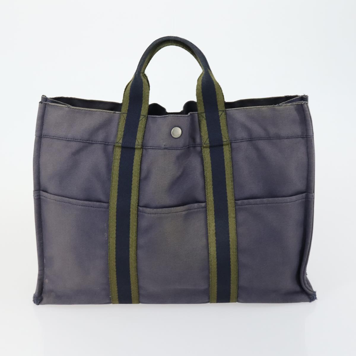 HERMES Fourre Tout Hand Bag Canvas 6 Set Gray Black Green Auth ki6229
