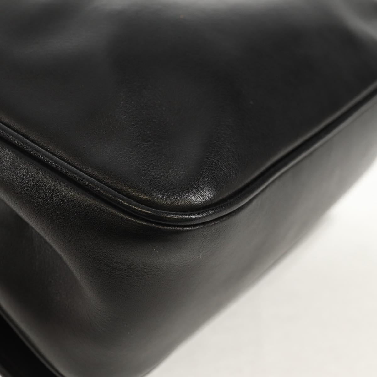 CELINE Chain Shoulder Bag Leather Black Gold Auth ki6240V