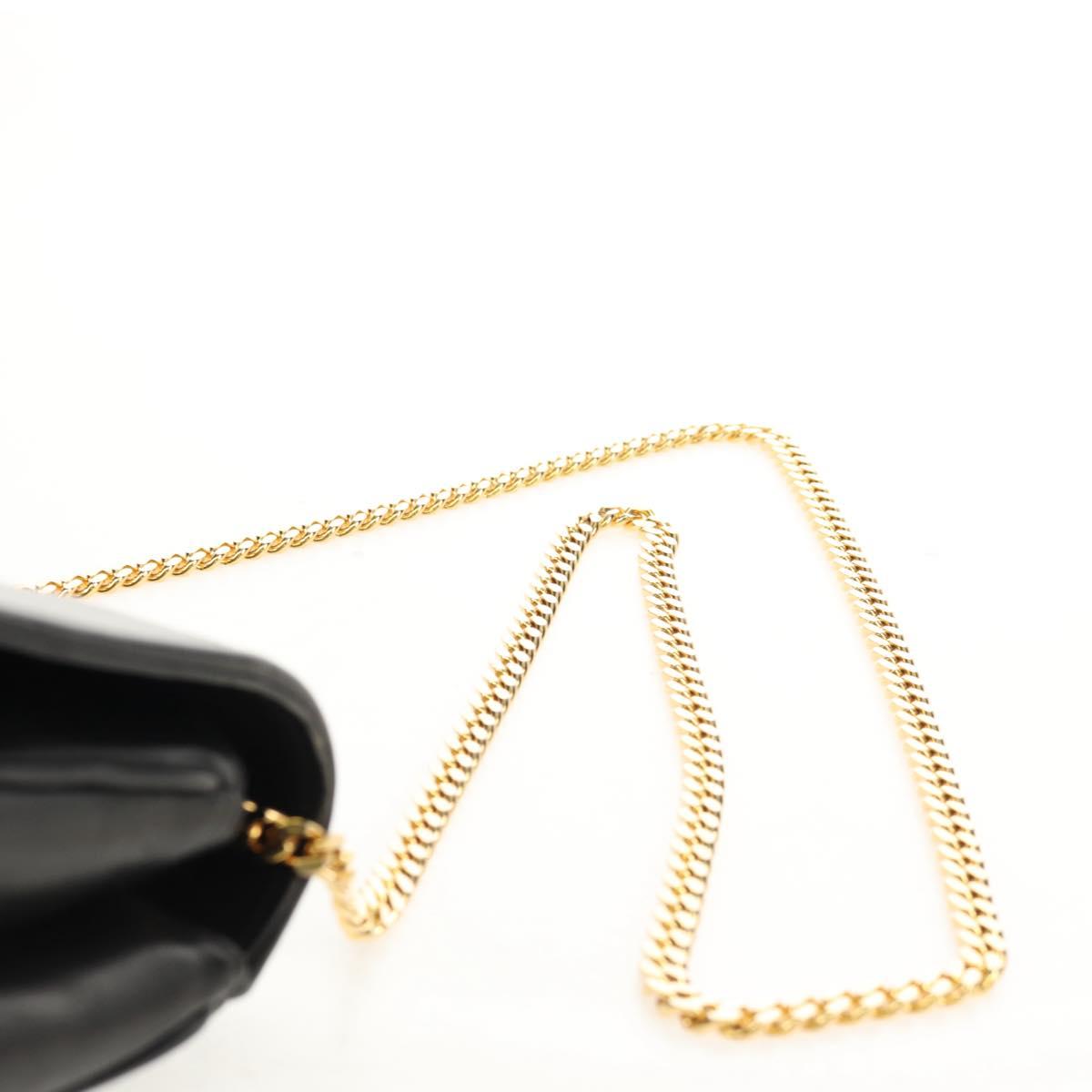 CELINE Chain Shoulder Bag Leather Black Gold Auth ki6240V
