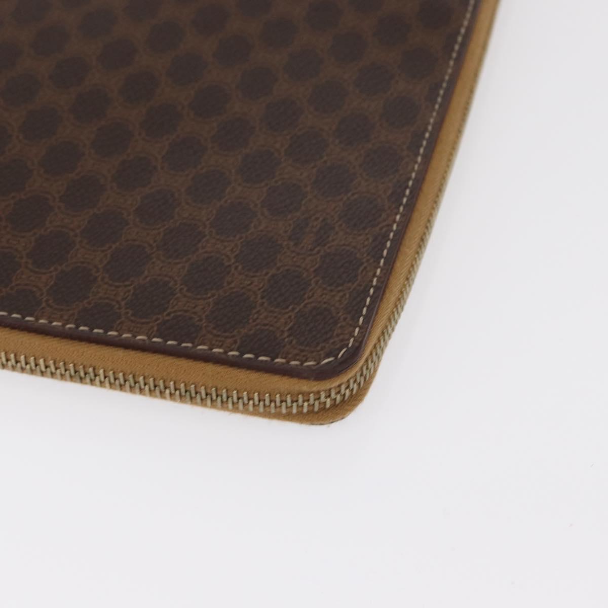 CELINE Macadam Canvas Travel Case PVC Leather Brown Gold Auth ki6242