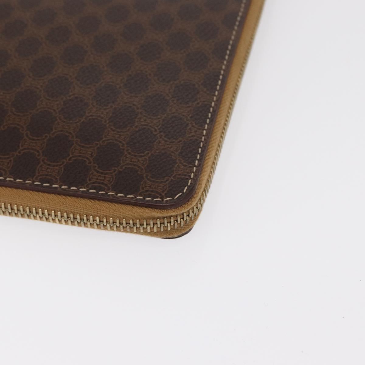 CELINE Macadam Canvas Travel Case PVC Leather Brown Gold Auth ki6242