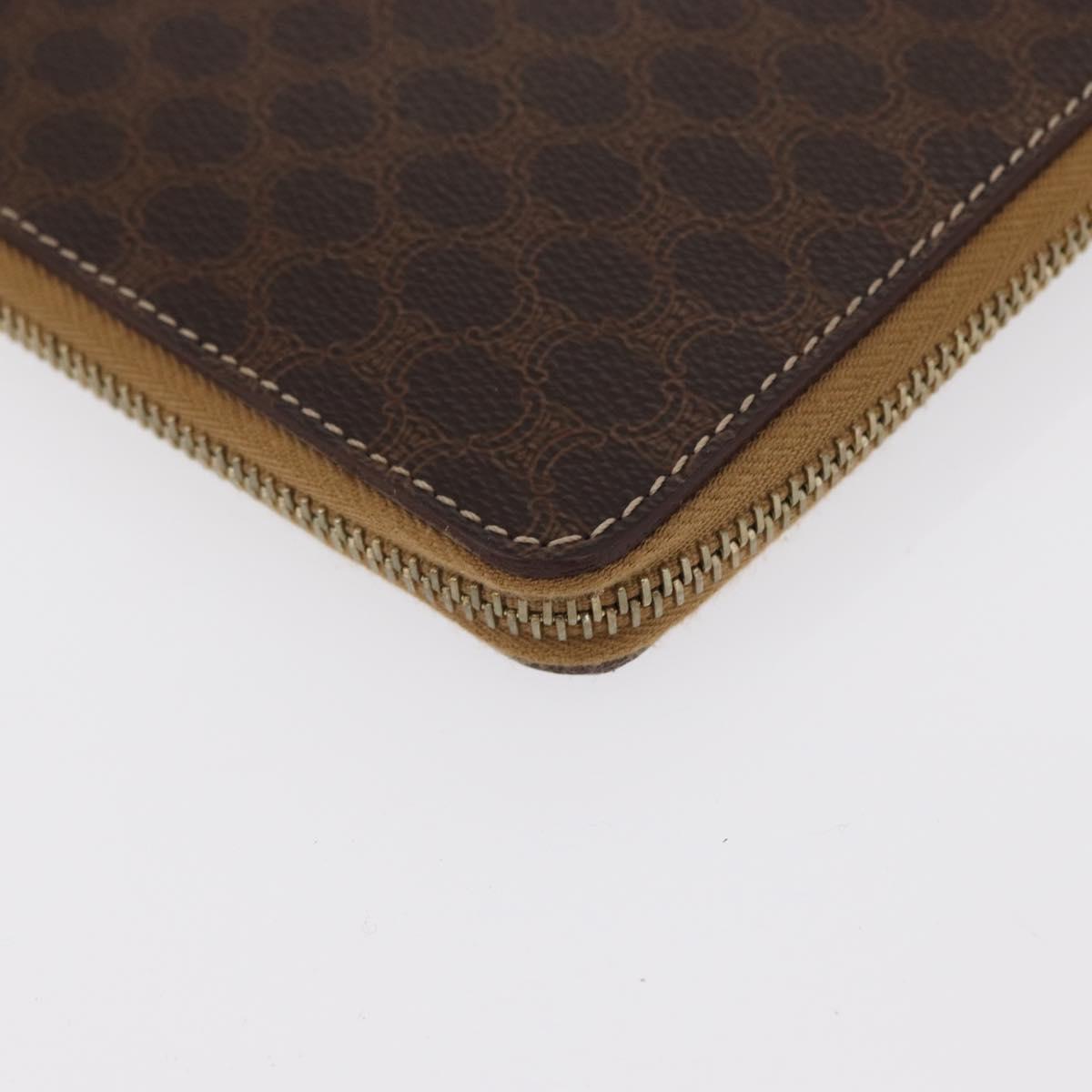 CELINE Macadam Canvas Travel Case PVC Leather Brown Gold Auth ki6242