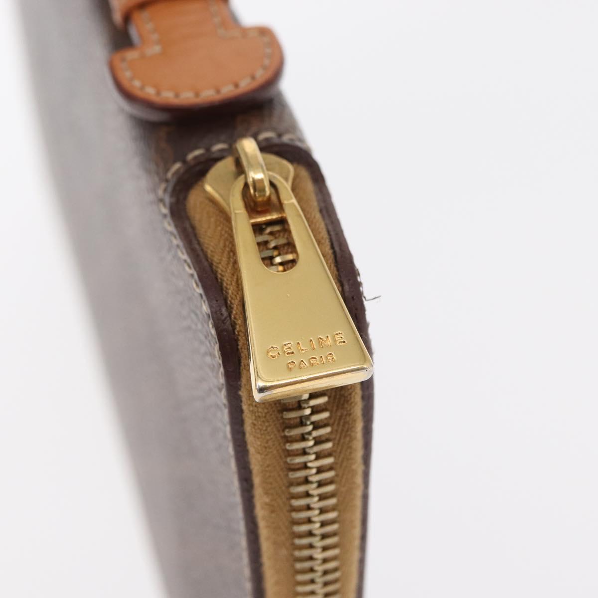 CELINE Macadam Canvas Travel Case PVC Leather Brown Gold Auth ki6242