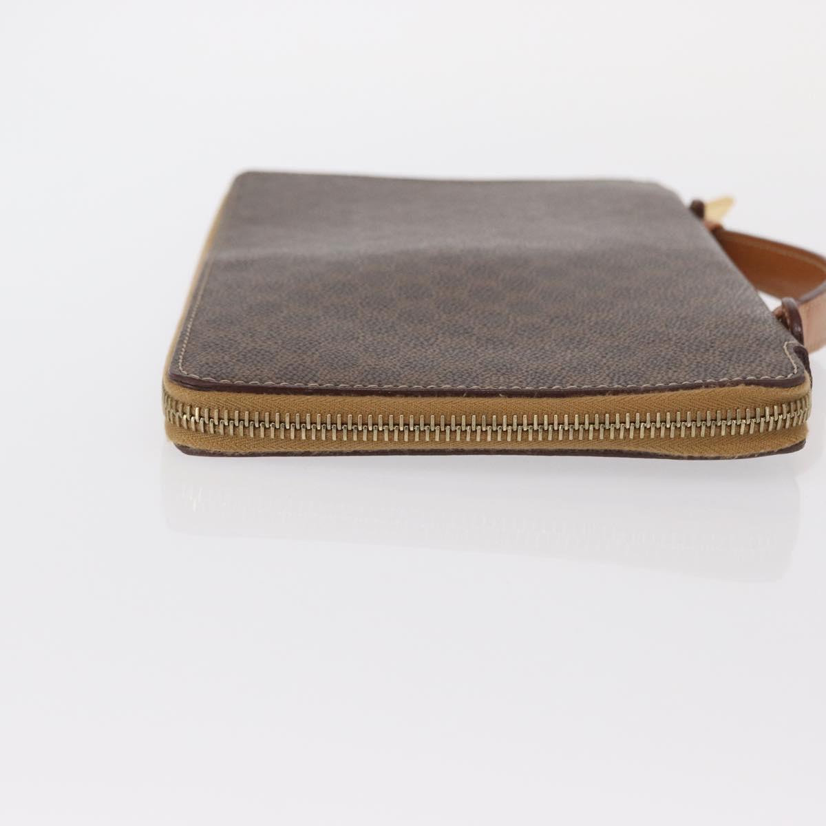 CELINE Macadam Canvas Travel Case PVC Leather Brown Gold Auth ki6242