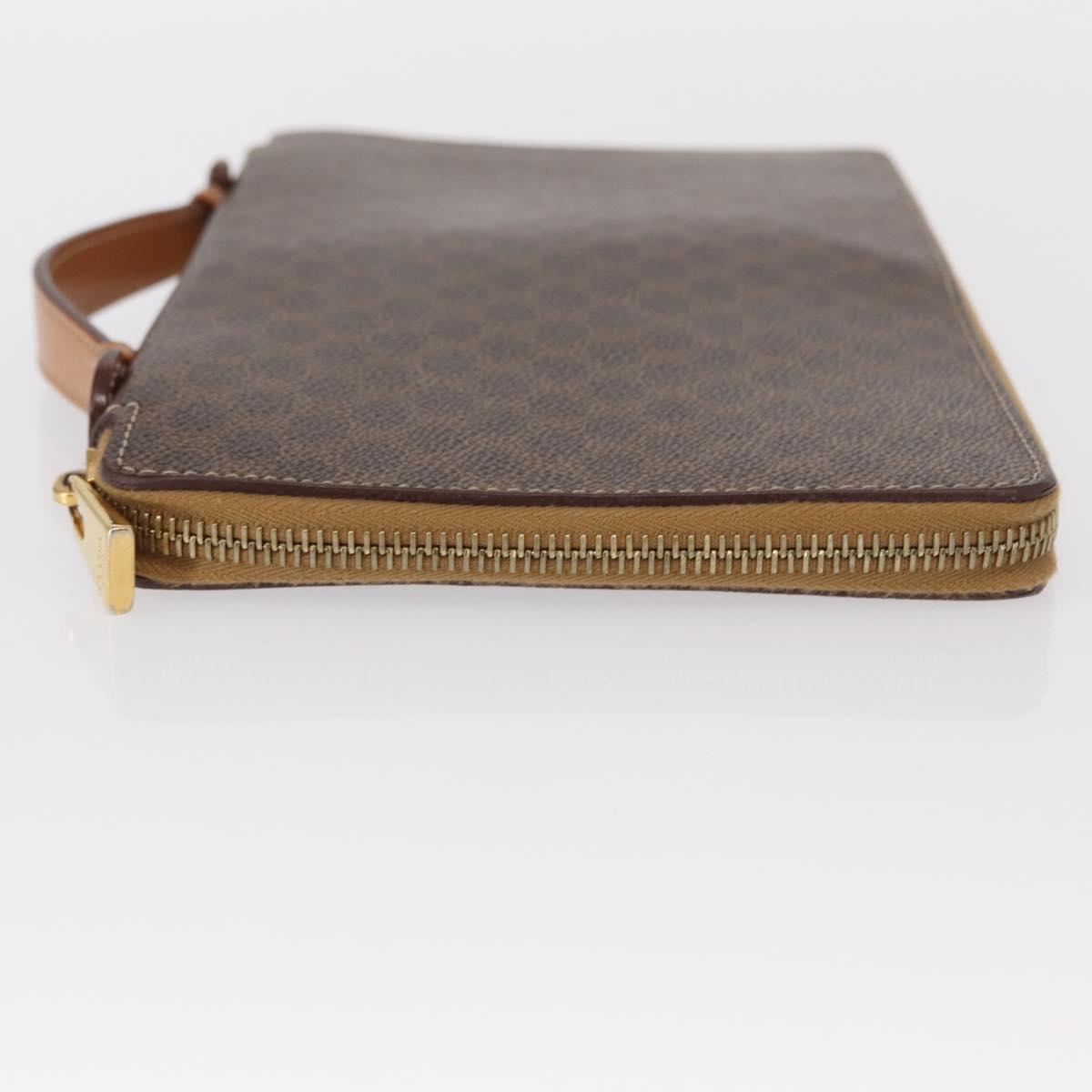 CELINE Macadam Canvas Travel Case PVC Leather Brown Gold Auth ki6242