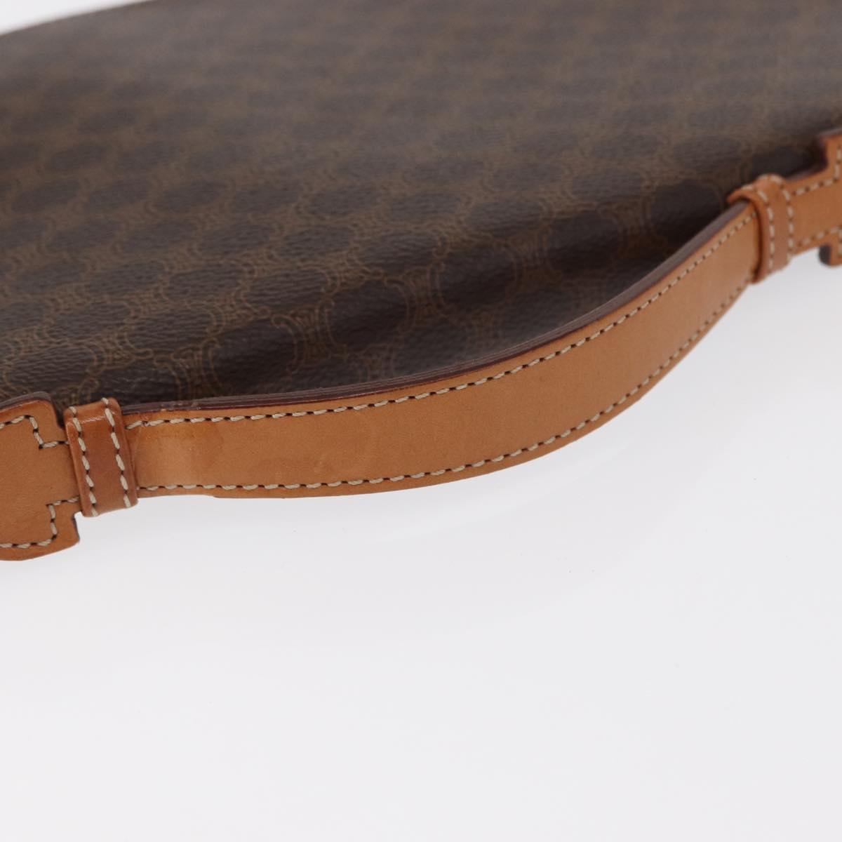 CELINE Macadam Canvas Travel Case PVC Leather Brown Gold Auth ki6242