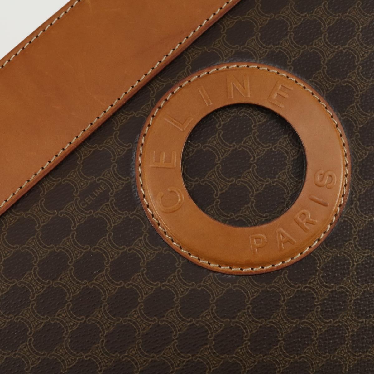 CELINE Macadam Canvas Tote Bag PVC Leather Brown Gold Auth ki6248