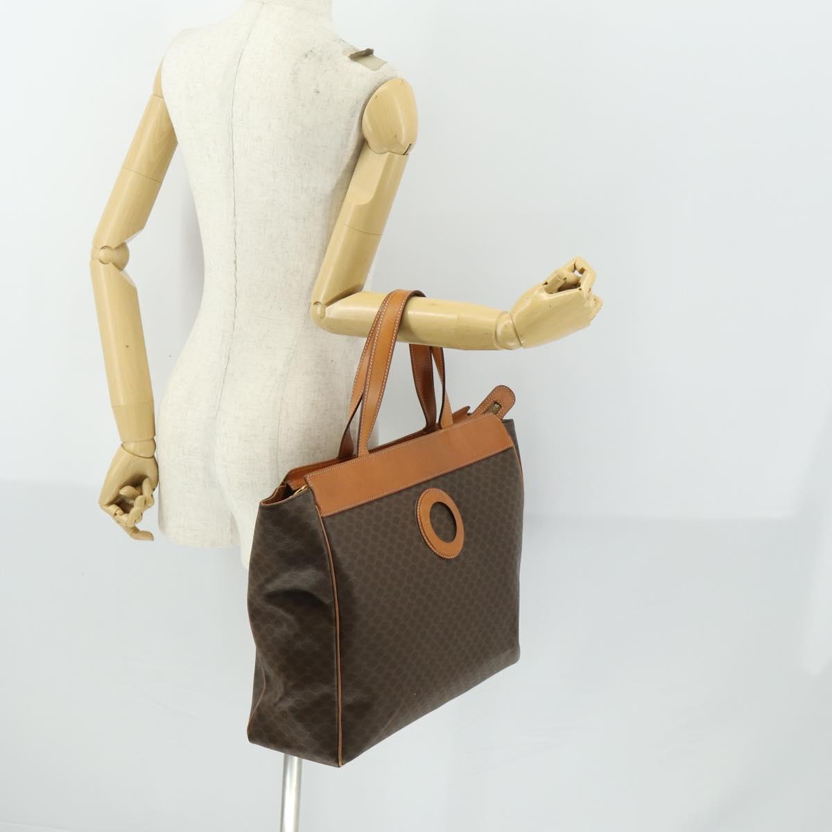 CELINE Macadam Canvas Tote Bag PVC Leather Brown Gold Auth ki6248