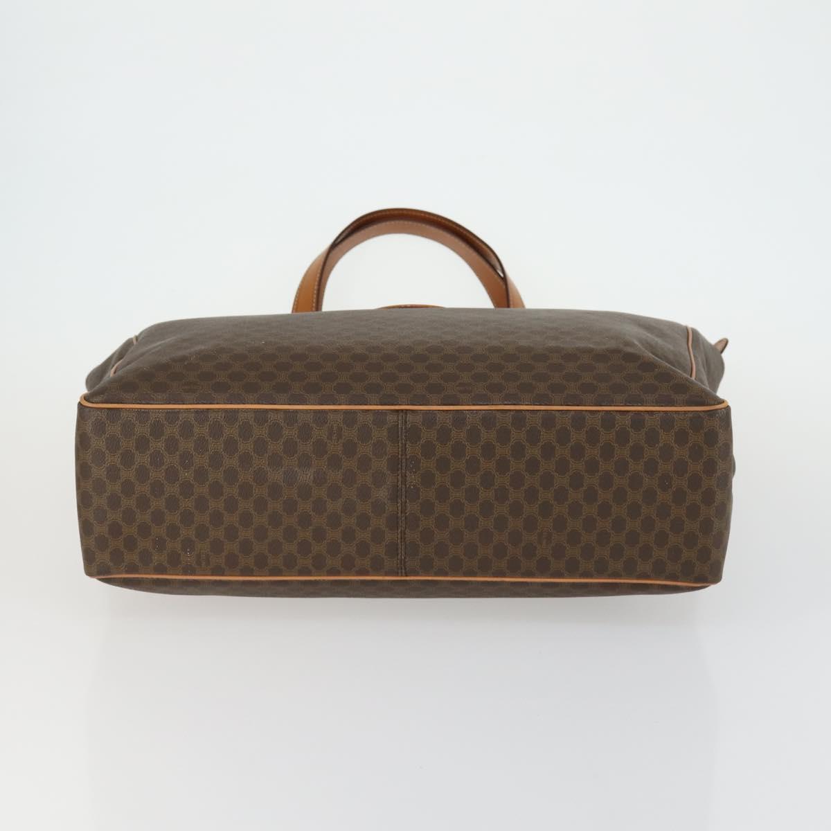 CELINE Macadam Canvas Tote Bag PVC Leather Brown Gold Auth ki6248