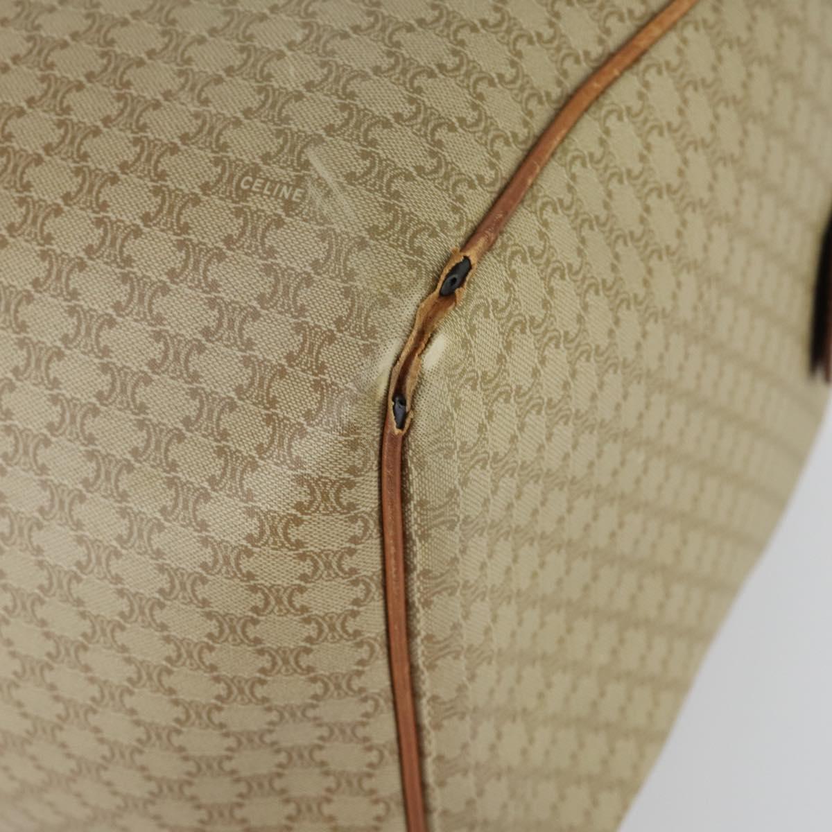 CELINE Macadam Canvas Boston Bag PVC Beige Gold Auth ki6249