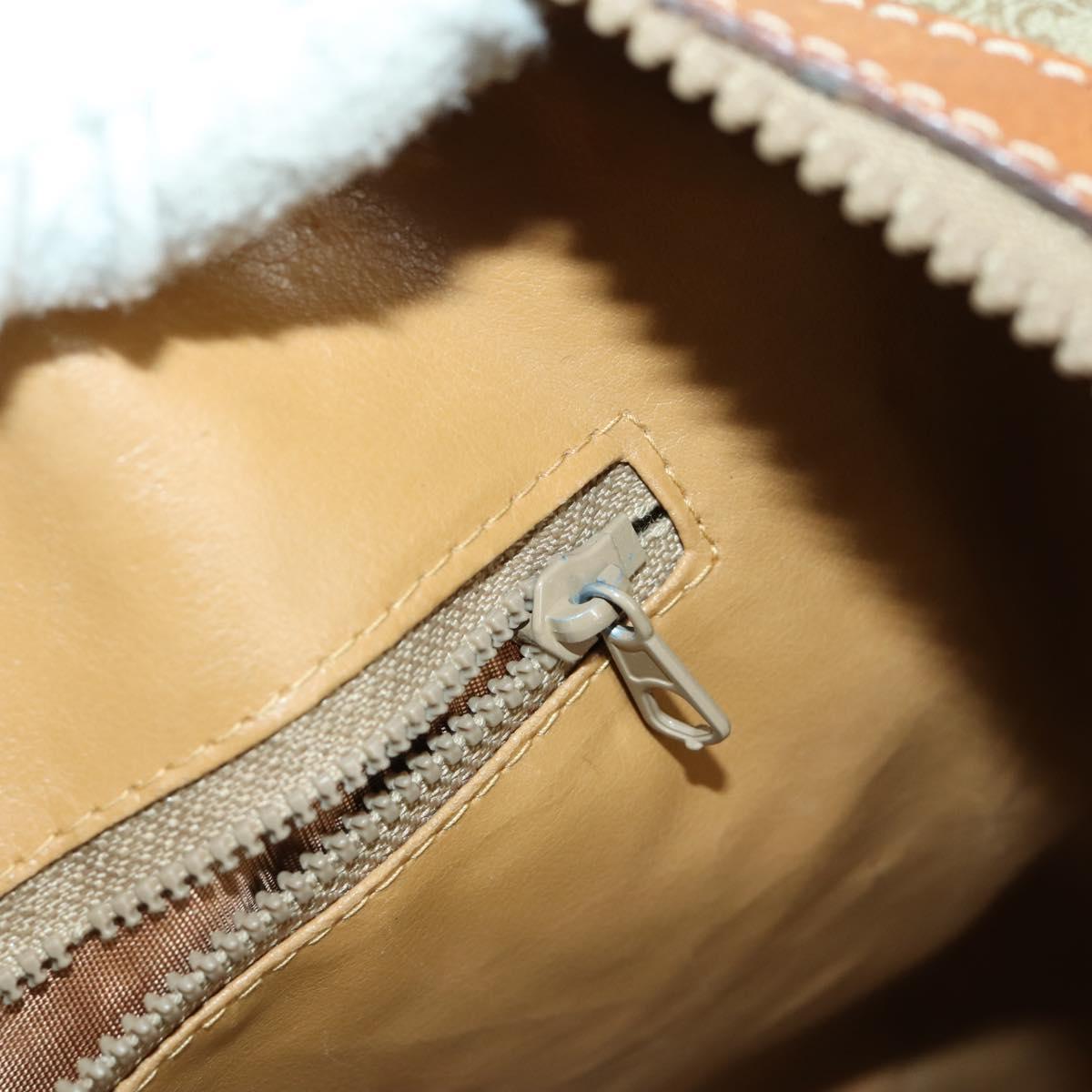 CELINE Macadam Canvas Boston Bag PVC Beige Gold Auth ki6249