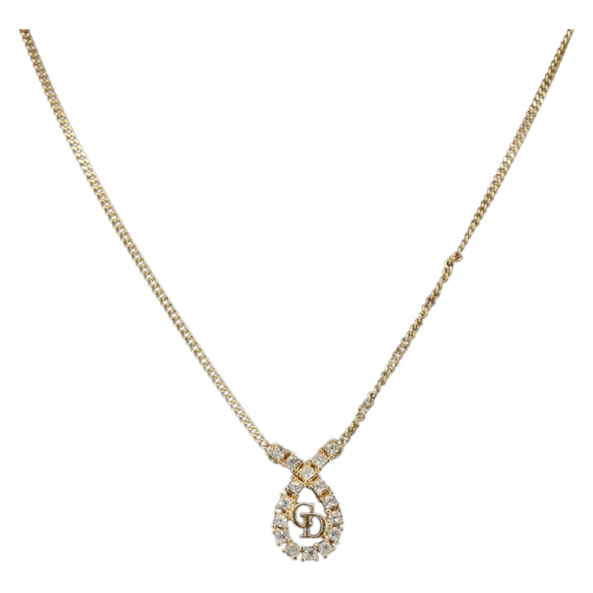 Christian Dior Stone Necklace metal Gold Auth ki6254