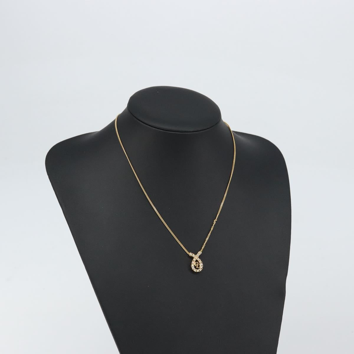 Christian Dior Stone Necklace metal Gold Auth ki6254