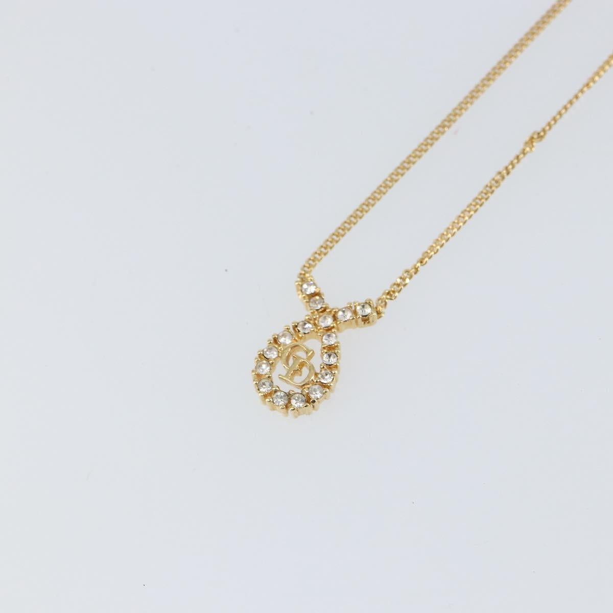 Christian Dior Stone Necklace metal Gold Auth ki6254