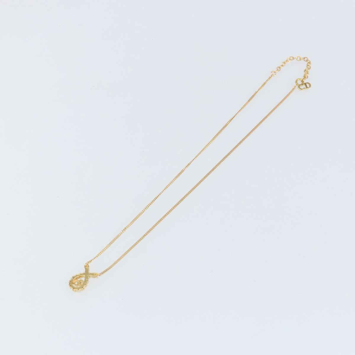Christian Dior Stone Necklace metal Gold Auth ki6254