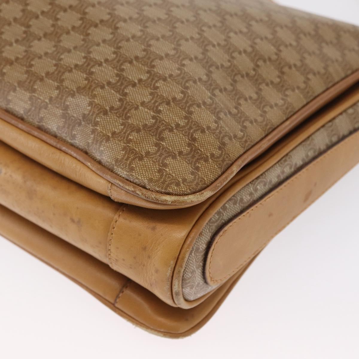 CELINE Macadam Canvas Shoulder Bag PVC Beige Gold Auth ki6262