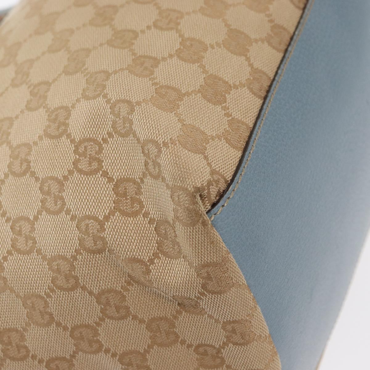 GUCCI GG Canvas Tote Bag Beige Light Blue Silver 131230 Auth ki6264