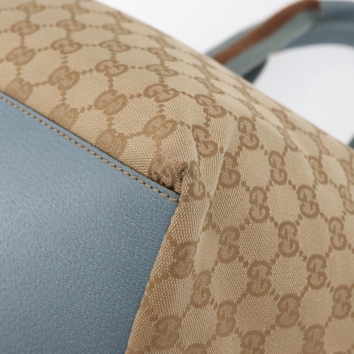 GUCCI GG Canvas Tote Bag Beige Light Blue Silver 131230 Auth ki6264