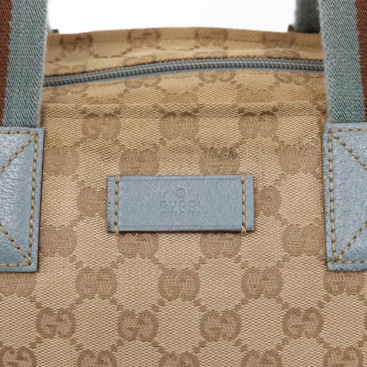 GUCCI GG Canvas Tote Bag Beige Light Blue Silver 131230 Auth ki6264