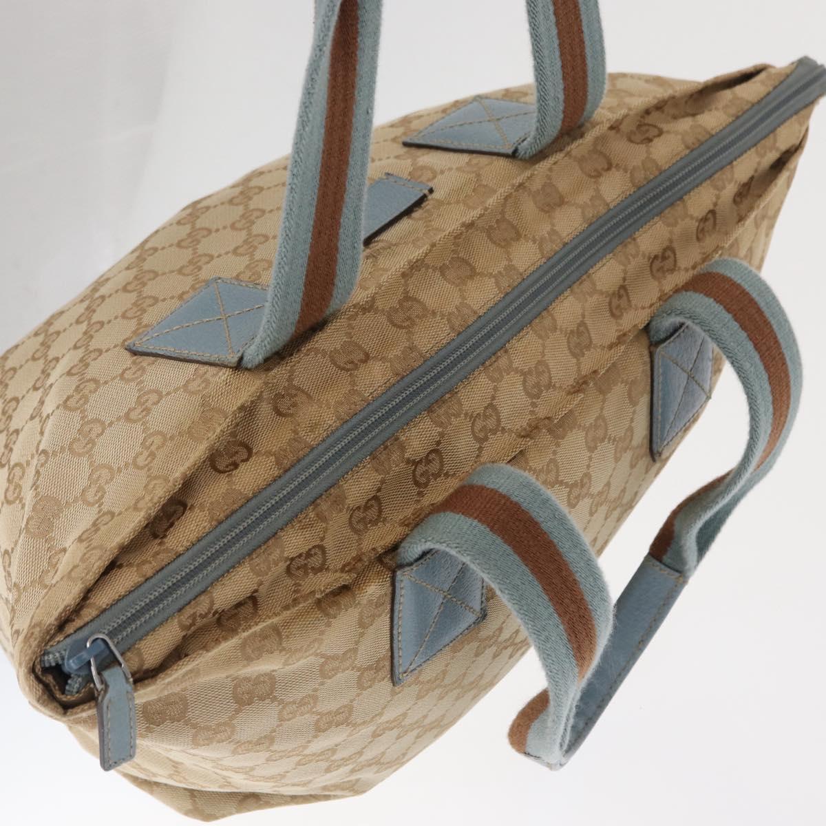 GUCCI GG Canvas Tote Bag Beige Light Blue Silver 131230 Auth ki6264