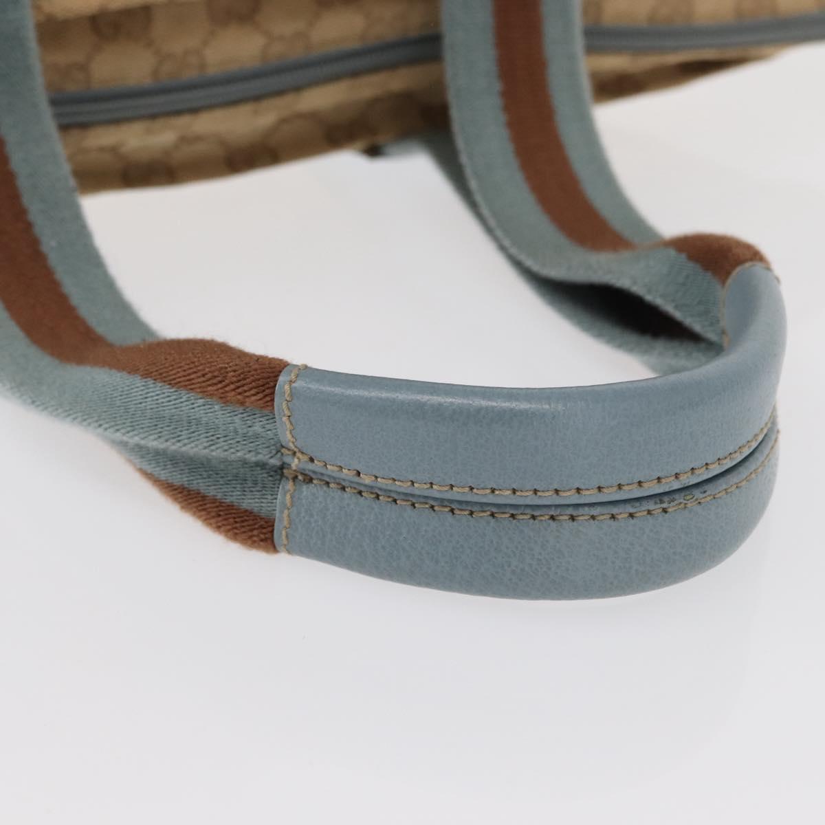 GUCCI GG Canvas Tote Bag Beige Light Blue Silver 131230 Auth ki6264