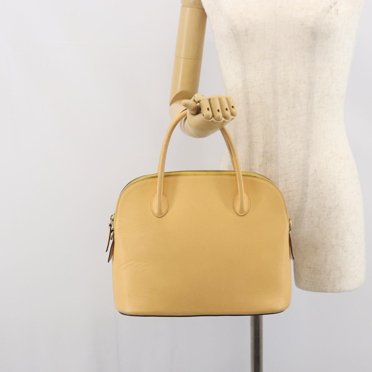 CELINE Hand Bag Leather Beige Gold Auth ki6269