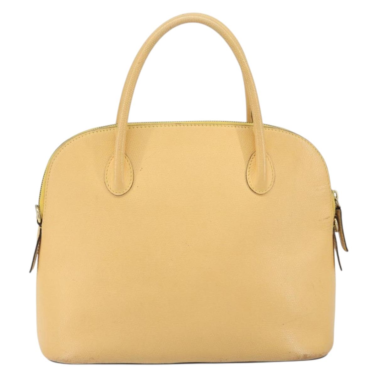 CELINE Hand Bag Leather Beige Gold Auth ki6269