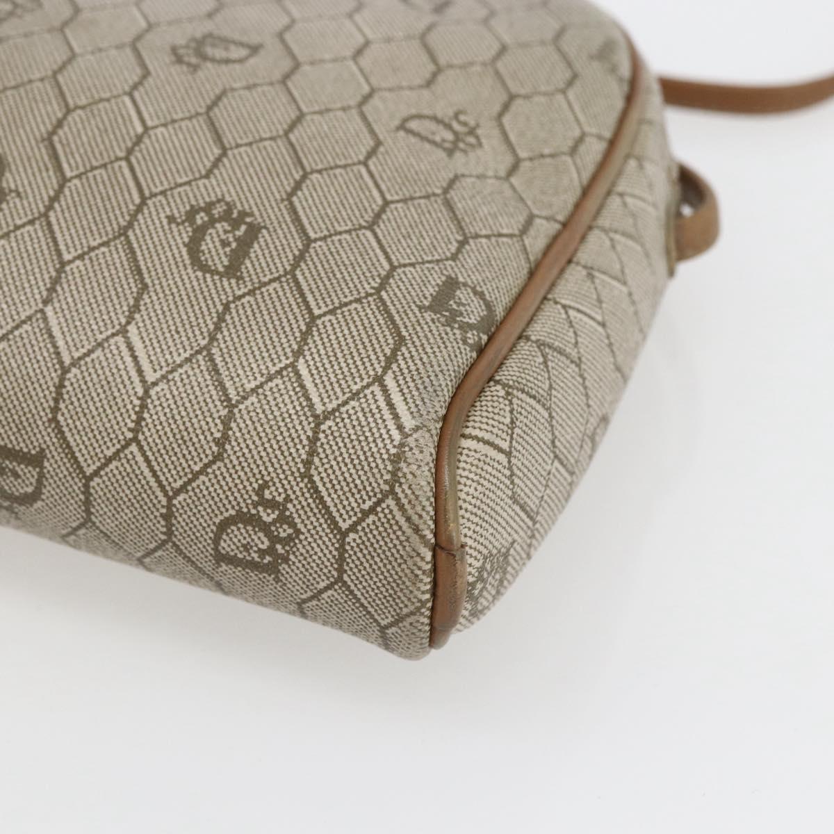 Christian Dior Honeycomb Canvas Shoulder Bag PVC Beige Gold Auth ki6276