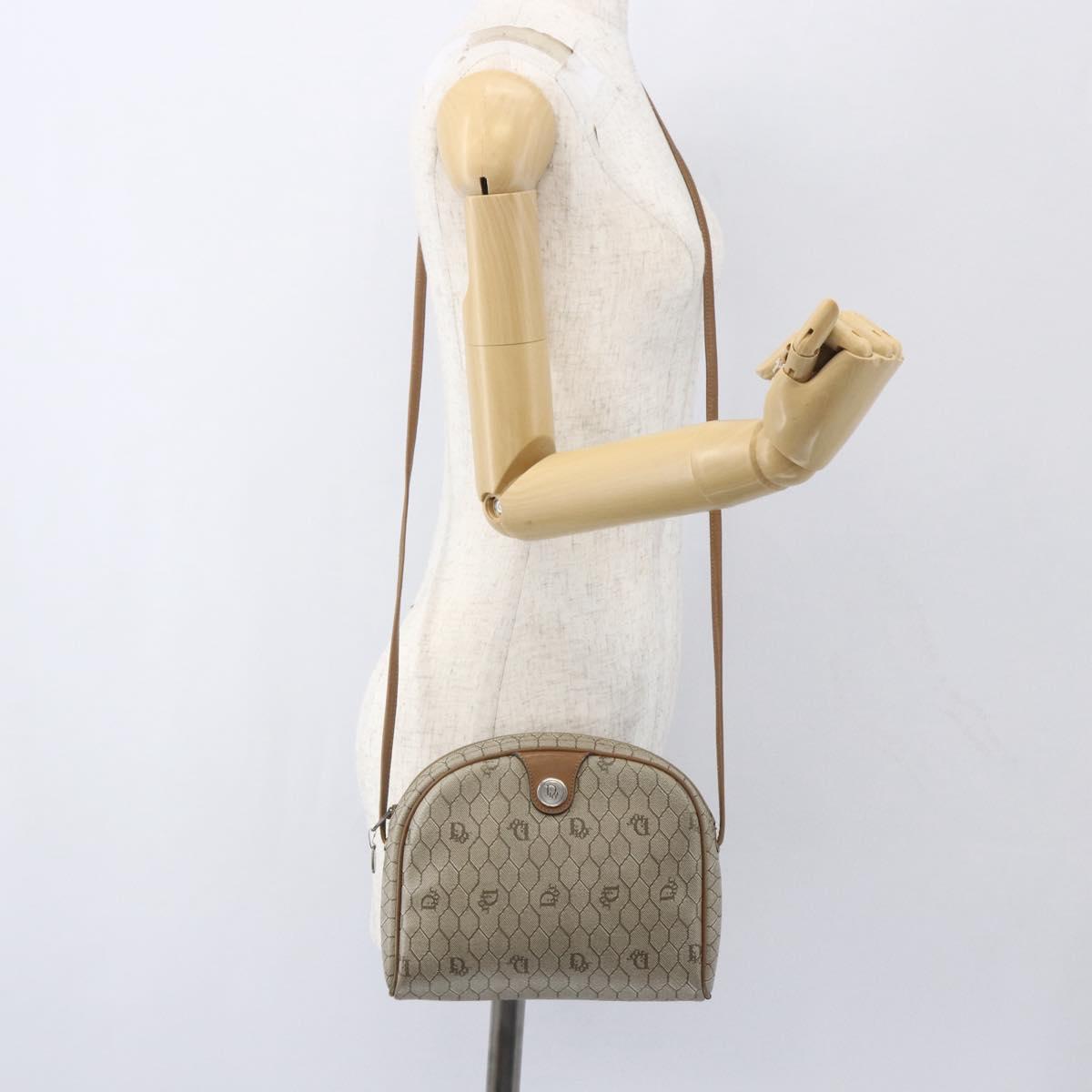 Christian Dior Honeycomb Canvas Shoulder Bag PVC Beige Gold Auth ki6276
