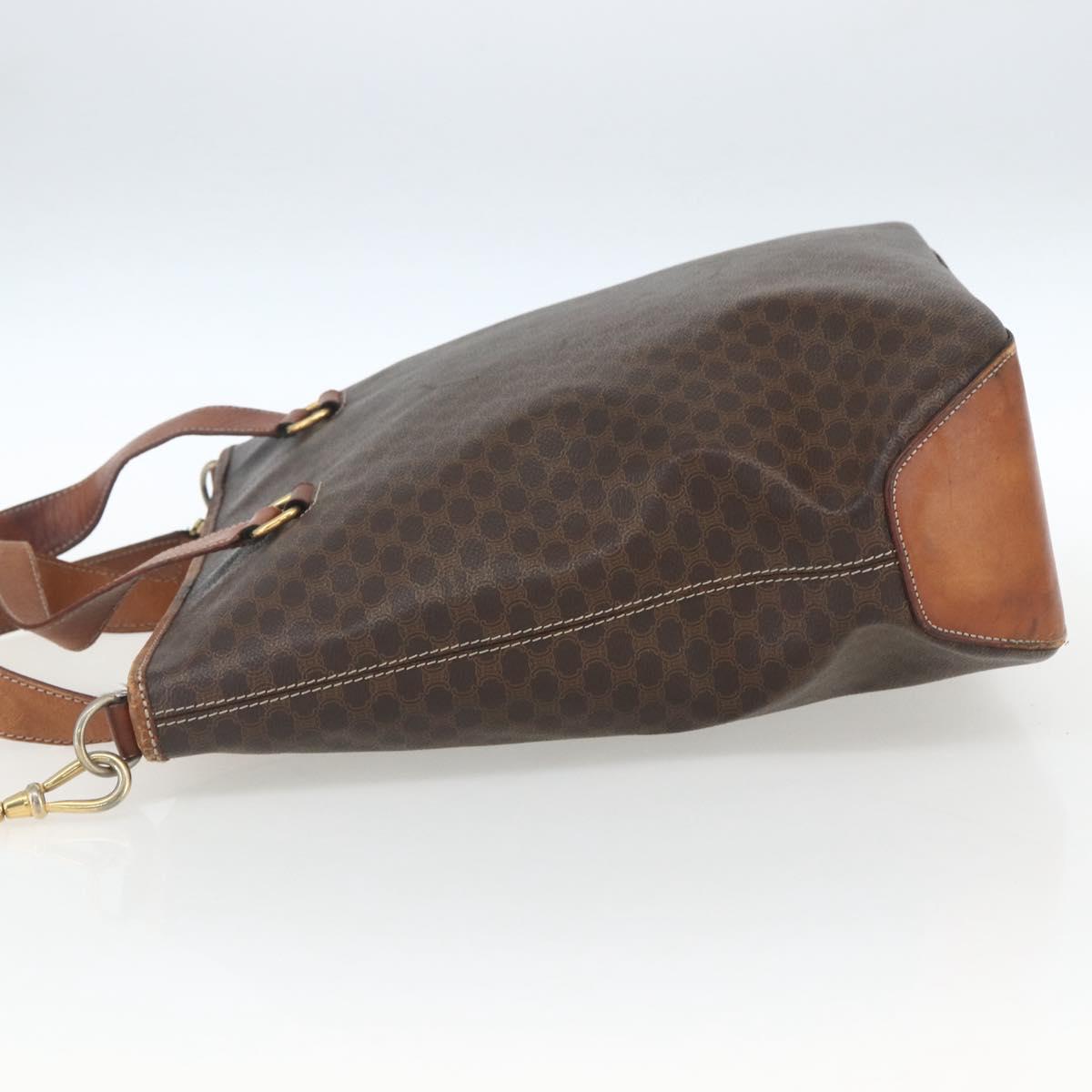 CELINE Macadam Canvas Tote Bag PVC Leather 2way Brown Gold Auth ki6278