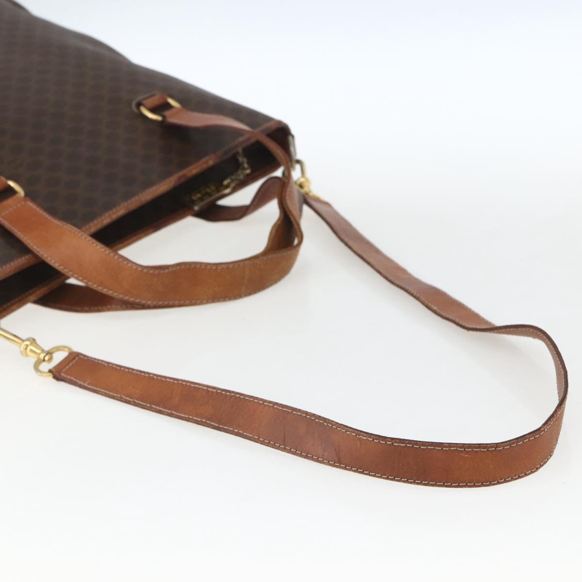 CELINE Macadam Canvas Tote Bag PVC Leather 2way Brown Gold Auth ki6278