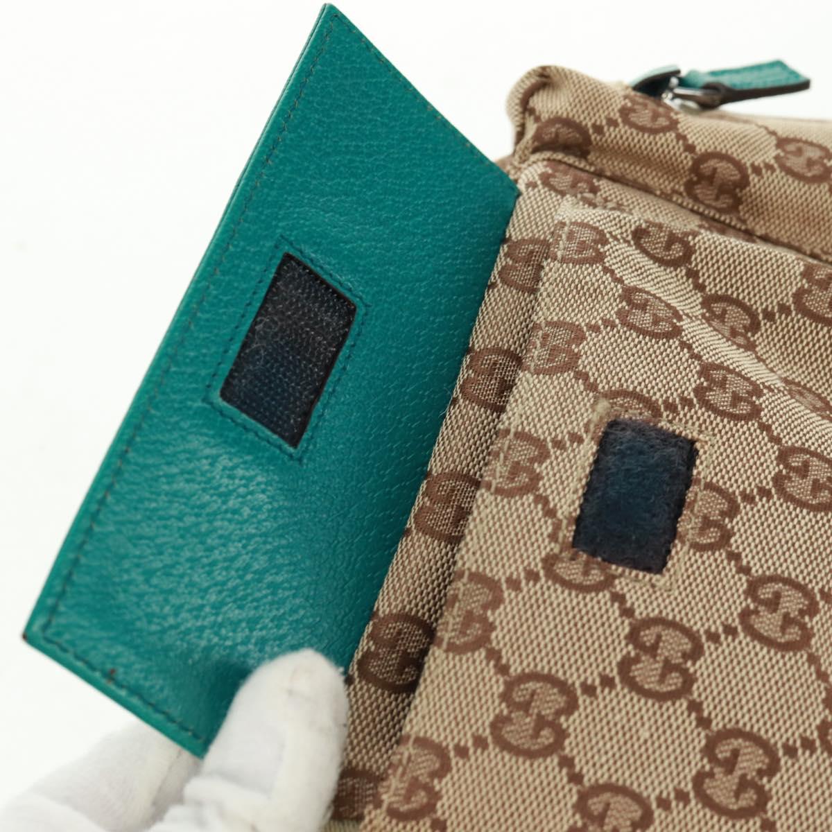 GUCCI GG Canvas Waist Bag Beige Turquoise Blue Silver 28566 Auth ki6279V