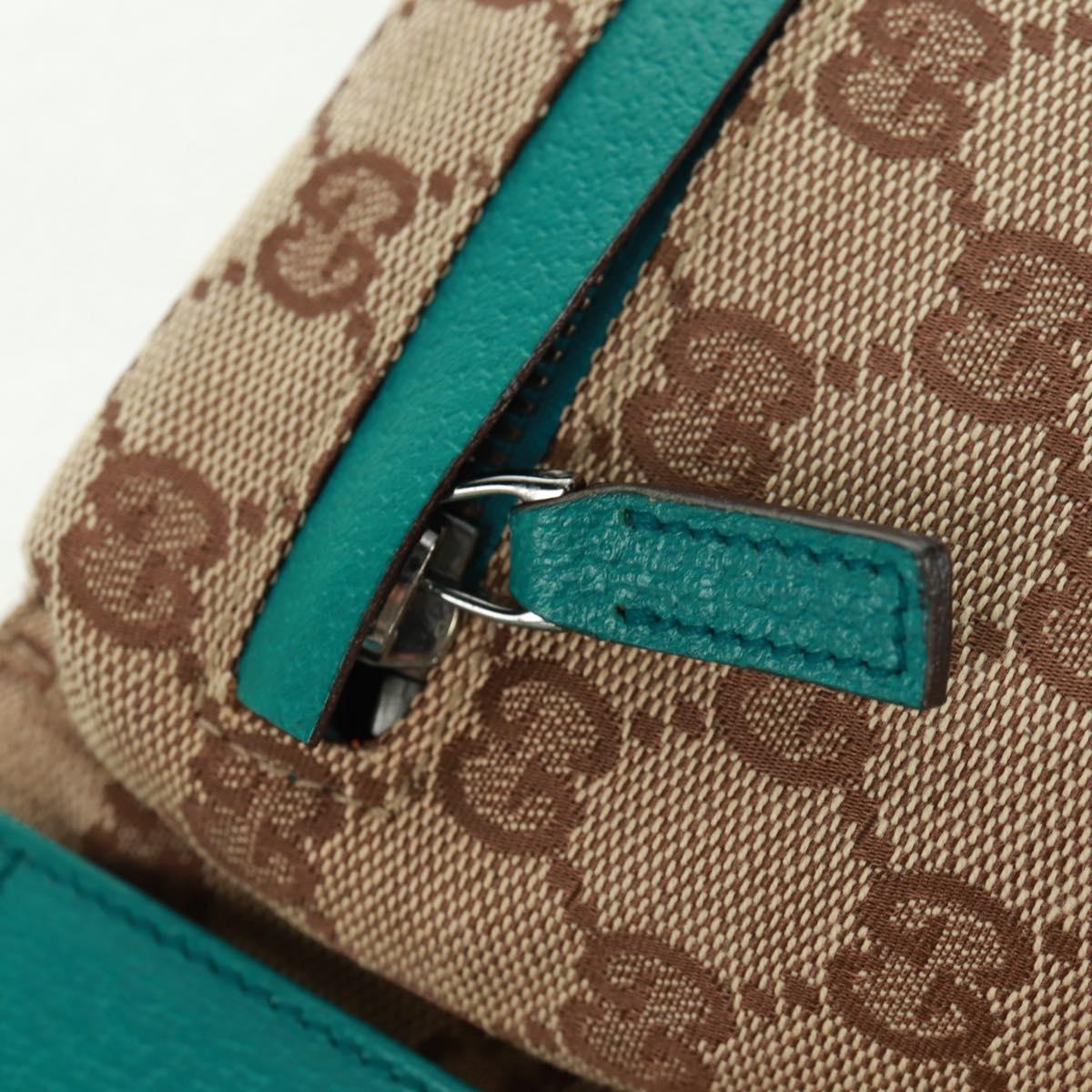 GUCCI GG Canvas Waist Bag Beige Turquoise Blue Silver 28566 Auth ki6279V