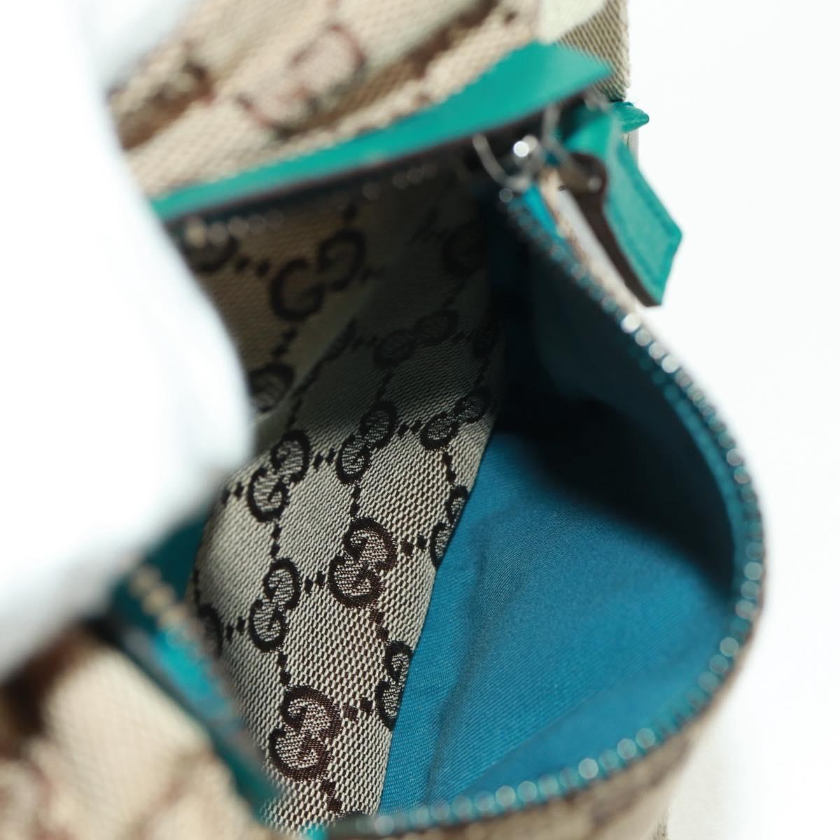 GUCCI GG Canvas Waist Bag Beige Turquoise Blue Silver 28566 Auth ki6279V