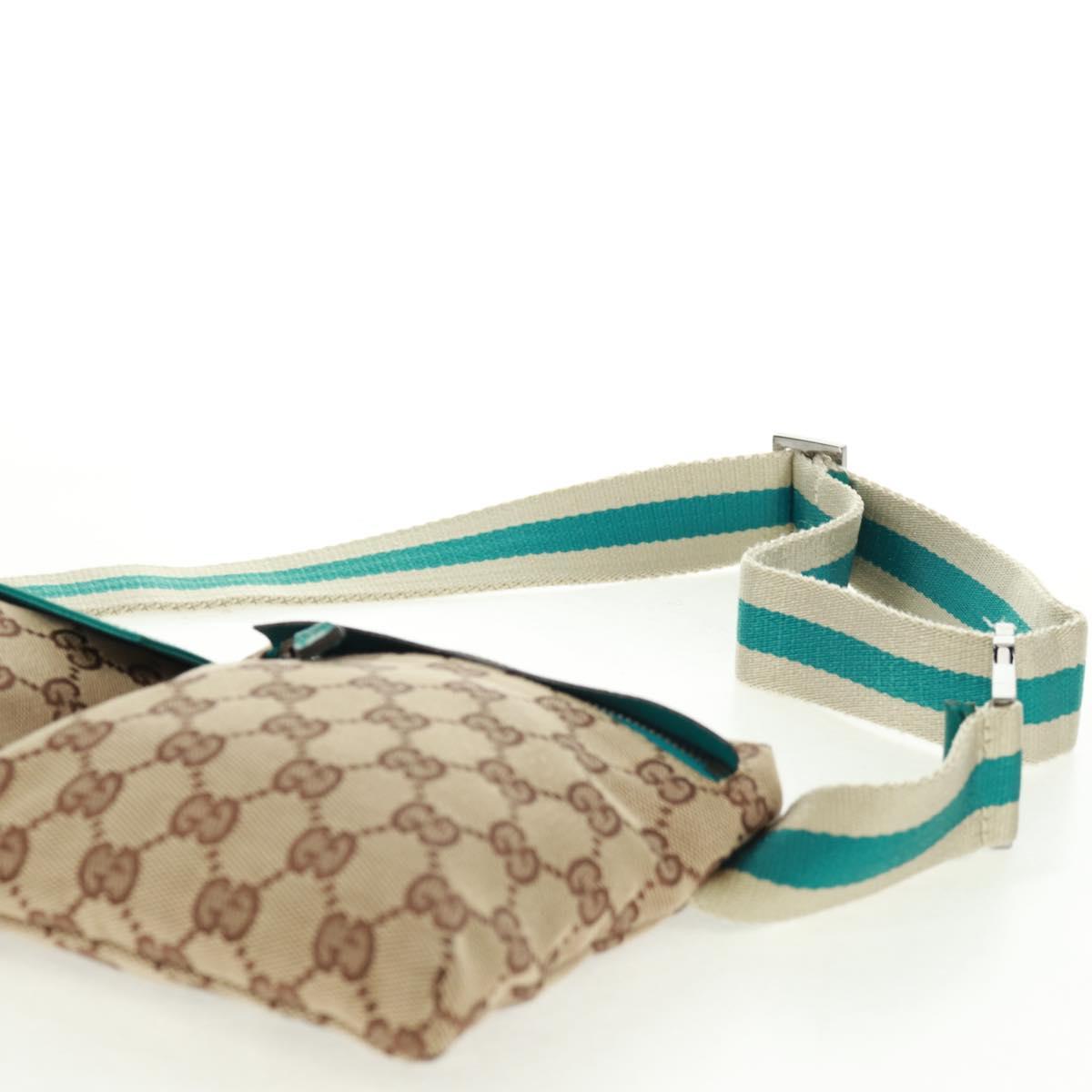 GUCCI GG Canvas Waist Bag Beige Turquoise Blue Silver 28566 Auth ki6279V