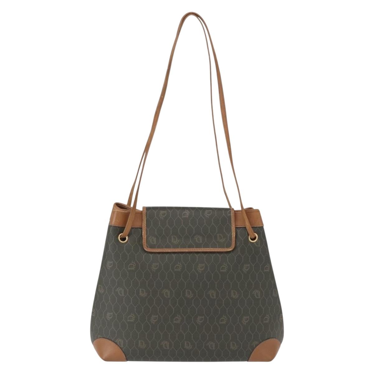 Christian Dior Honeycomb Canvas Shoulder Bag PVC Gray Gold Auth ki6281