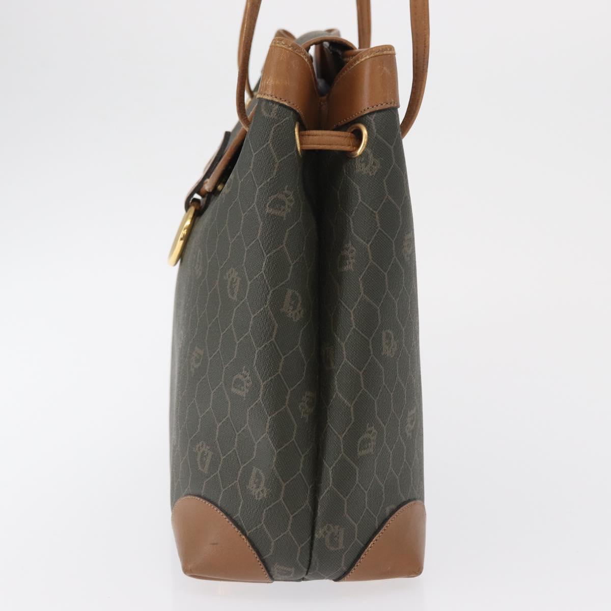 Christian Dior Honeycomb Canvas Shoulder Bag PVC Gray Gold Auth ki6281