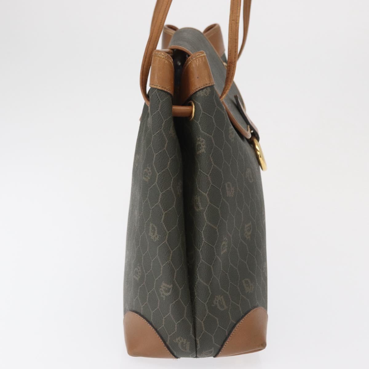 Christian Dior Honeycomb Canvas Shoulder Bag PVC Gray Gold Auth ki6281