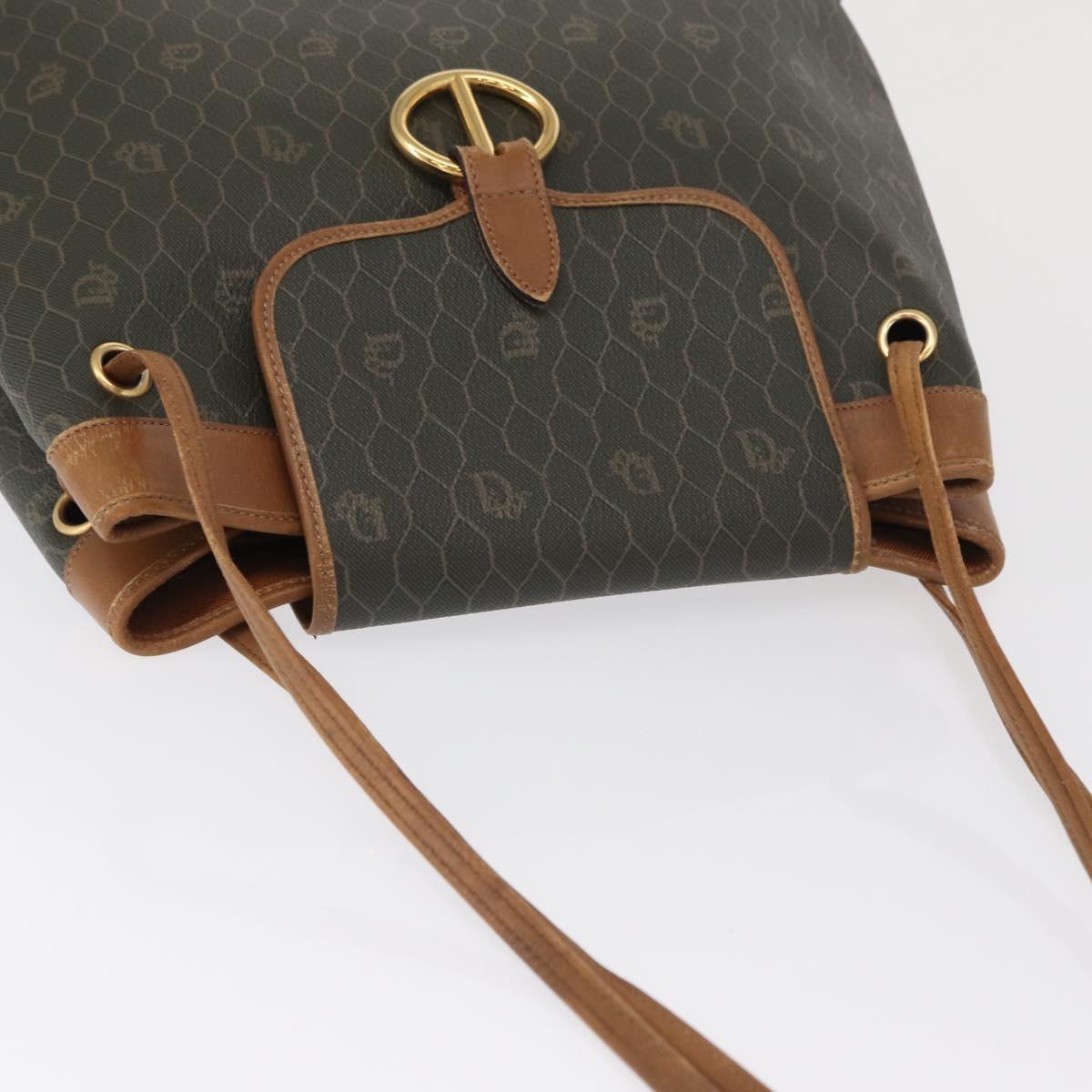 Christian Dior Honeycomb Canvas Shoulder Bag PVC Gray Gold Auth ki6281