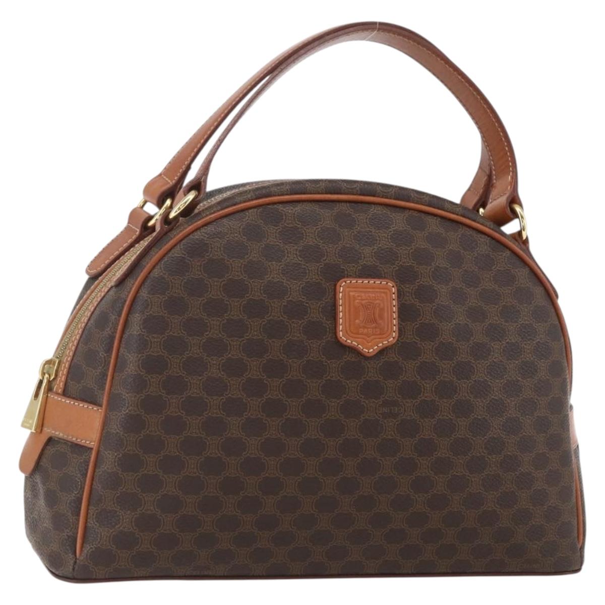 CELINE Macadam Canvas Hand Bag PVC Leather Brown Gold Auth ki6282