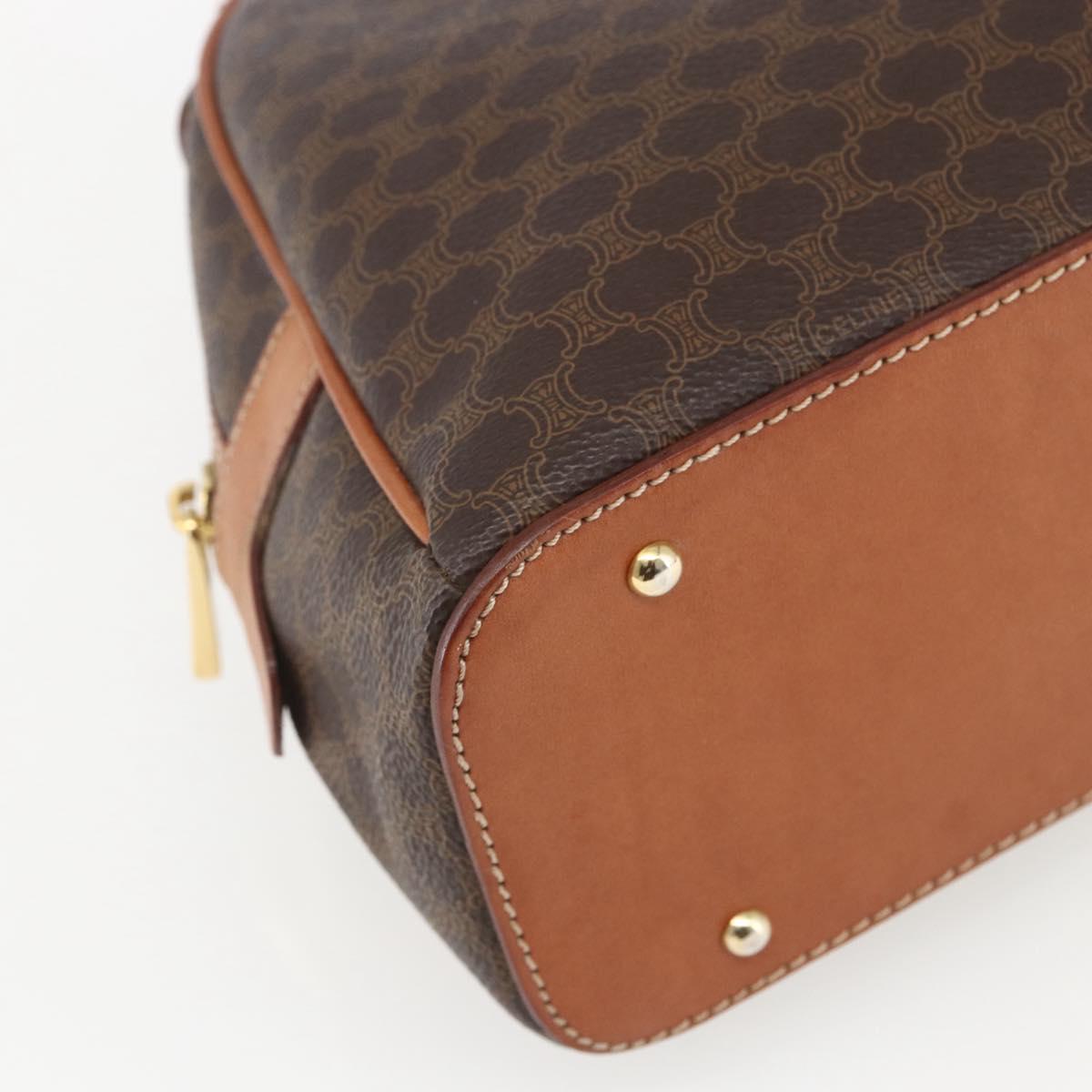 CELINE Macadam Canvas Hand Bag PVC Leather Brown Gold Auth ki6282
