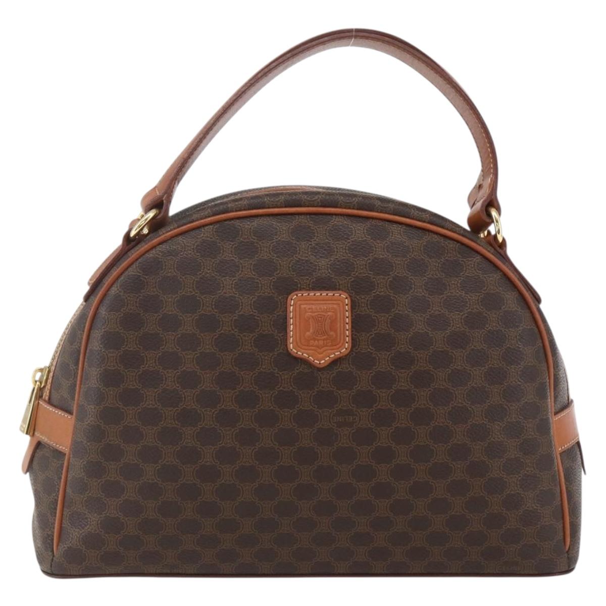 CELINE Macadam Canvas Hand Bag PVC Leather Brown Gold Auth ki6282