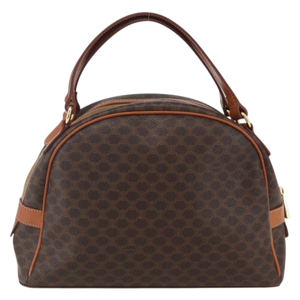 CELINE Macadam Canvas Hand Bag PVC Leather Brown Gold Auth ki6282