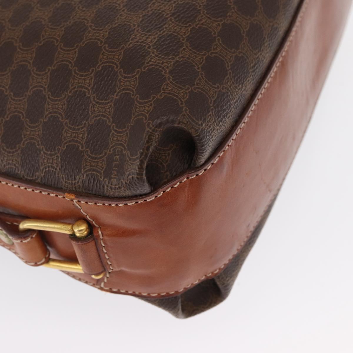 CELINE Macadam Canvas Shoulder Bag PVC Leather Brown Gold Auth ki6284