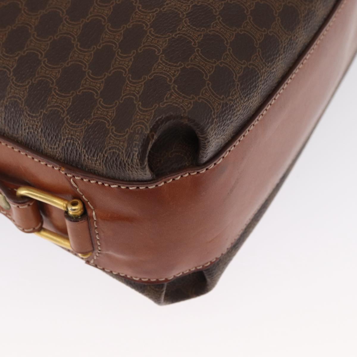 CELINE Macadam Canvas Shoulder Bag PVC Leather Brown Gold Auth ki6284