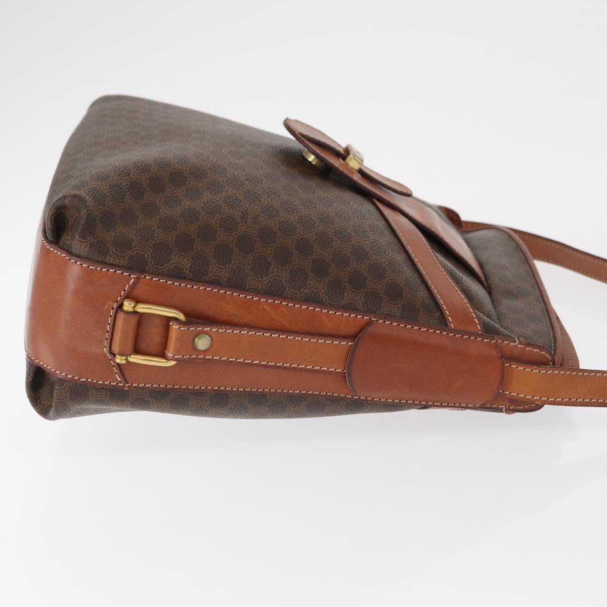 CELINE Macadam Canvas Shoulder Bag PVC Leather Brown Gold Auth ki6284